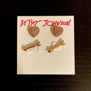 Betsey Johnson Heart-&-Arrow Pink and Gold Studs (2 pairs)